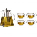 Green Globe Set of 4 Double Walled Glass Coffee Tea Cups with Handle 225ml - Image 5