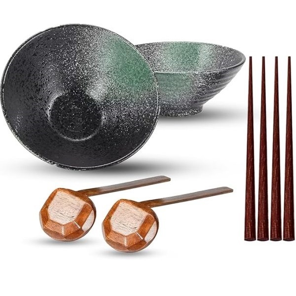 2.x 2 Pcs Ceramic Ramen Noodle Bowls with 2 Spoon, 4 Chopstick(double-in-ceramics-already) 2 Pcs Ceramic Ramen Noodle Bowls with 2 Spoon, 4 Chopstick - Image 1
