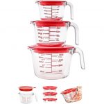 Home & Treat 6 Pcs Glass Measuring 3 Cups with 3 Lids
