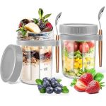 2pcs / 4pcs Glass Overnight Oats Jars with Lids and Spoon - Image 2