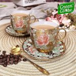 Green Globe – 13 pcs Ceramic Tea Set for Tea or Coffee with Metal Holder - Image 5