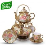 Green Globe – 13 pcs Ceramic Tea Set for Tea or Coffee with Metal Holder - Image 4