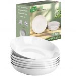 Home & Treat Pure White Porcelain 8 Inch Pasta Bowl Set of 6 Large Ceramic Soup Bowls Set - Serving Plates Salad Pasta Fruit â€“ Microwave and Dishwasher Safe