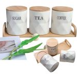Home & Treat 3 Pcs White Ceramic Sugar, Coffee, and Tea Canisters Set with Airtight Bamboo Lids â€“ Multipurpose Food Storage Jars for Kitchen Countertop