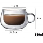 Green Globe – Double Walled Glass Coffee Cups with Handle, Hollow Vacuum Sealed, Hand Made, Heat Resistant, Dishwasher Safe, 275ml Latte Tea Cup Latte Cup Set of 4 - Image 2