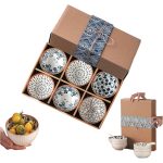 Green Globe 6 Pcs Ceramic Rice Bowls 10 oz | Dinnerware Gift Set for Cereal Soup Dessert Snack Fruit Salsa (Porcelain)