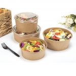 Green Globe 50 x Kraft and White Soup Ice Cream Container Brown Takeaway Paper Cups with Lids, Cardboard Round Deli Tubs Lids (500ml)