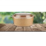 Green Globe 50 x Kraft and White Soup Ice Cream Container Brown Takeaway Paper Cups with Lids, Cardboard Round Deli Tubs Lids (500ml) - Image 3